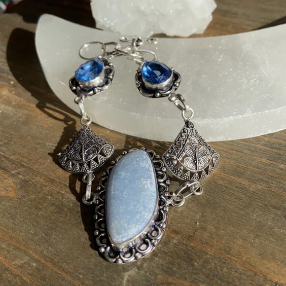 Alquimia Jewelry - STERLING SILVER ANGELITE BLUE TOPAZ BRACELET